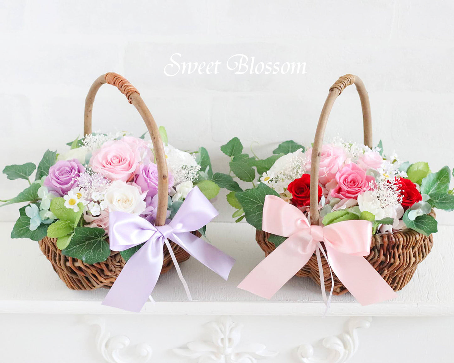 【プリザーブドフラワー】フラワーバスケット(L)2個セット