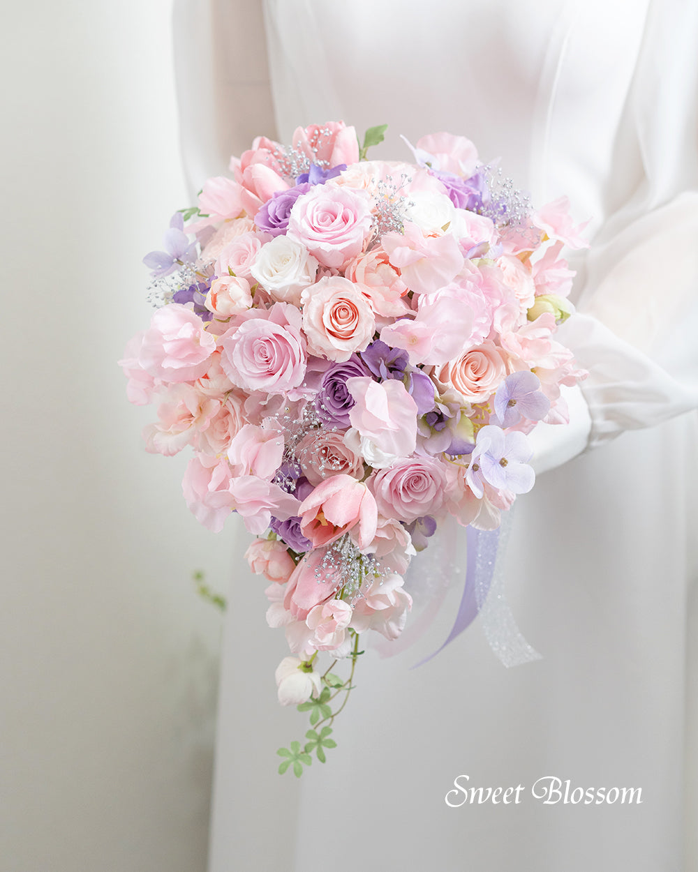 【プリザーブドフラワー】ピンクとラベンダーのティアドロップブーケ