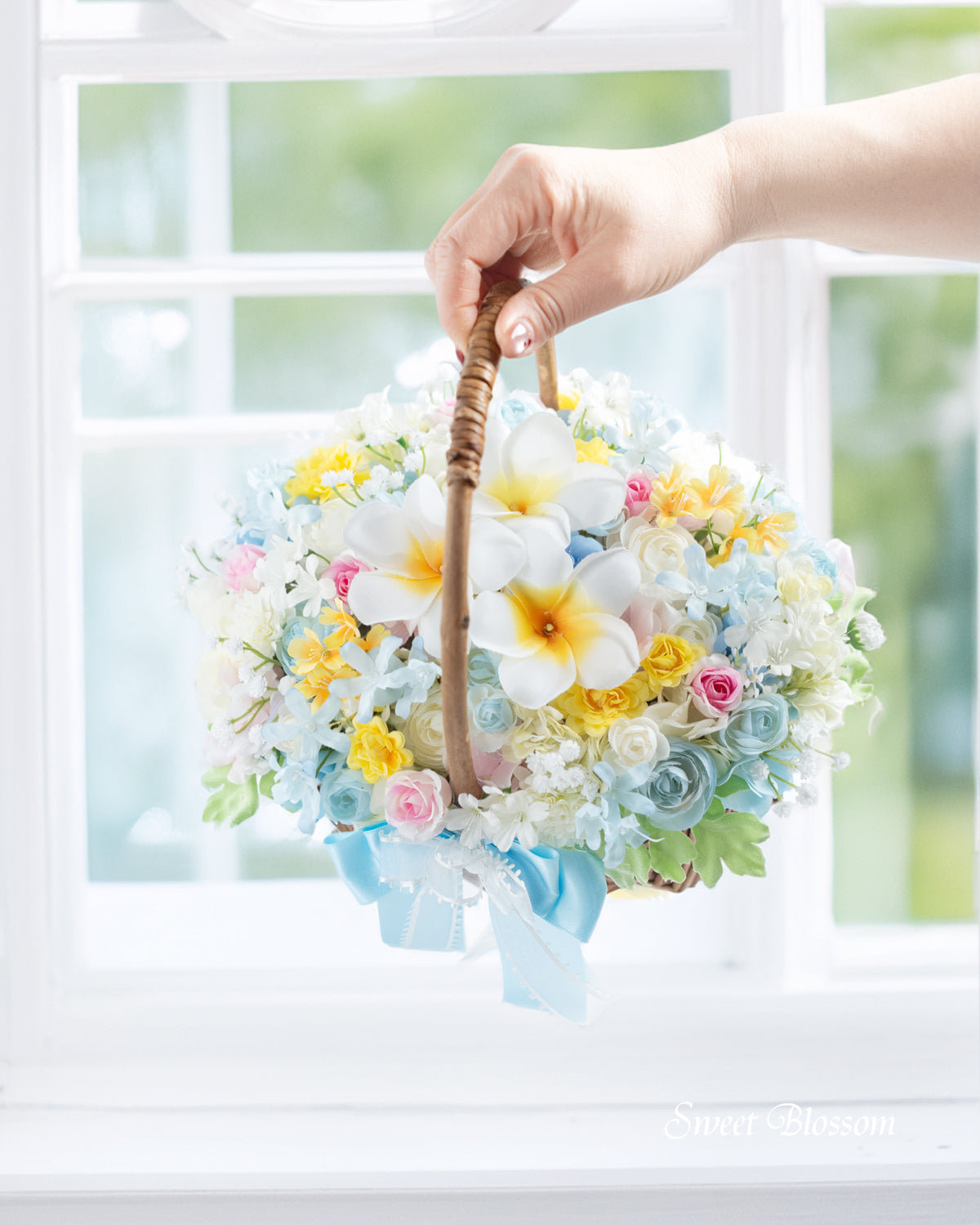 【アーティフィシャルフラワー】プルメリアのバスケットブーケ