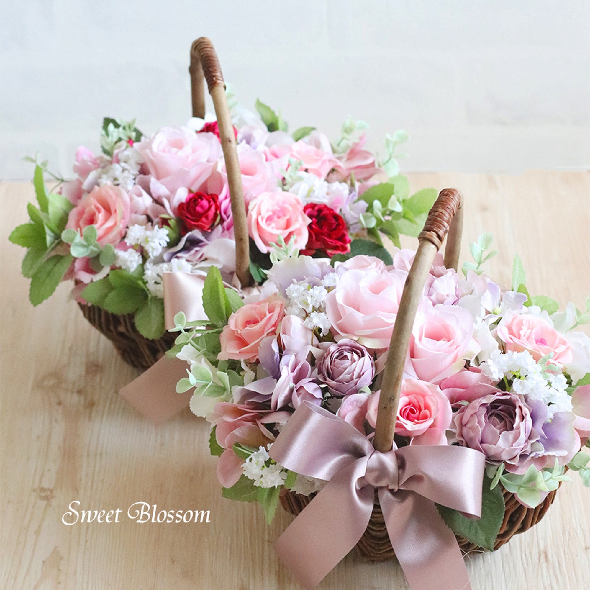 結婚式のご両親贈呈用フラワーバスケット2個セット【アーティフィシャルフラワー】 – Sweet Blossom